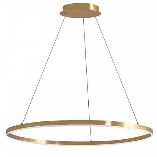 Lustre Circulo de Dainolite 63w finition laiton vieilli diffuseur en acrylique blanc|Lustre Circulo de Dainolite en acrylique blanc qui diffuse la lumière, avec fini laiton vieilli et ampoule de 63 W