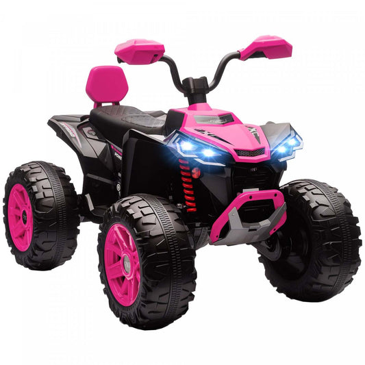 Qaba 24v Kids Atv, voiture électrique à 2 places pour enfants, quad électrique alimenté par batterie avec 4 roues suspendues, vitesses haute/basse, musique, phares, pour garçons et filles, rose