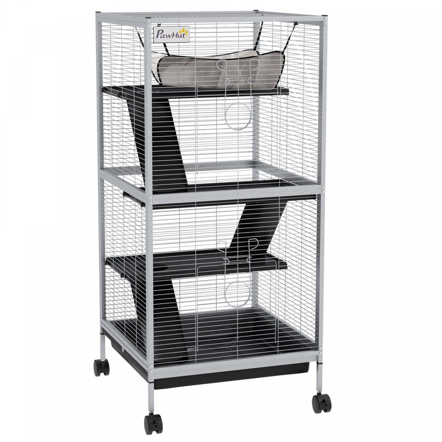 Pawhut Cage Roulante A 4 Niveaux Pour Petits Animaux, Cage Pour Cochon D'inde, Furet, Chinchilla, Kit|Pawhut 4-tier Rolling Small Animal Cage, Deluxe Guinea Pig Cage, Furet Cage For Mink Chinchilla Kit
