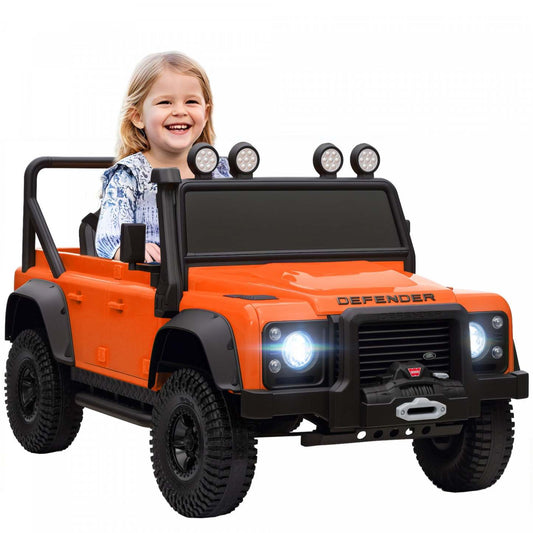 Voiture Qaba Land Rover licenciée pour enfants, camion à conduire électrique alimenté par une batterie de 12v 7ah avec télécommande, suspension à ressort, véhicule électrique à 3 vitesses pour les 3-5 ans, orange