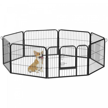 Pawhut Heavy Duty Dog Playpen, 8 Panel 23.5 Height Metal Pet Puppy Exercise Pen, Diy Design, Outdoo|Luxe Parc Enclos Modulable Acier 8 Panneaux Et 1 Porte Pour Chiens 80l X 60h Cm Noir