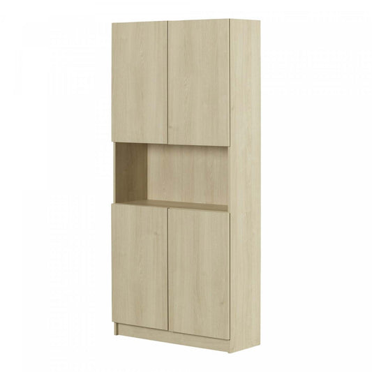 Liora 4-door Bookcase With Open Storage - Bleached Oak | Liora Bibliotheque 4 Portes Et Rangement Ouvert - Chene Blanchi