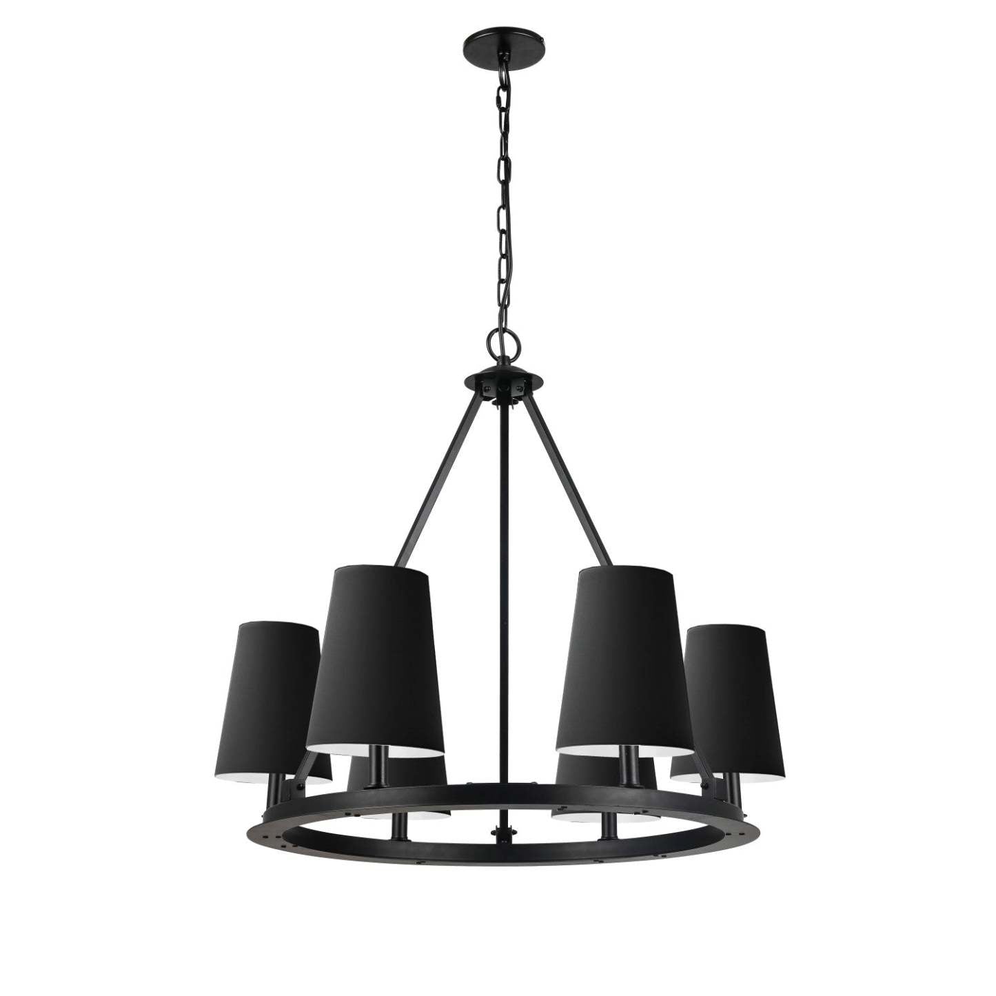 Dainolite Colby 6 Light Chandelier Matte Black 6 Black/White Shades Lampe|Lustre Colby de Dainolite avec 6 abat-jour noir et blanc, fini noir mat et 6 ampoules
