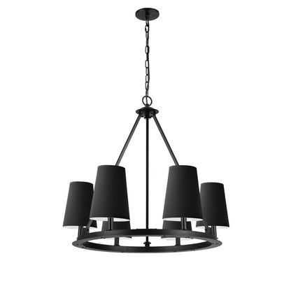 Dainolite Colby 6 Light Chandelier Matte Black 6 Black/White Shades Lampe|Lustre Colby de Dainolite avec 6 abat-jour noir et blanc, fini noir mat et 6 ampoules