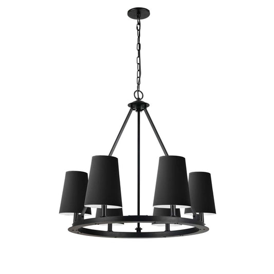 Dainolite Colby 6 Light Chandelier Matte Black 6 Black/White Shades Lampe|Lustre Colby de Dainolite avec 6 abat-jour noir et blanc, fini noir mat et 6 ampoules