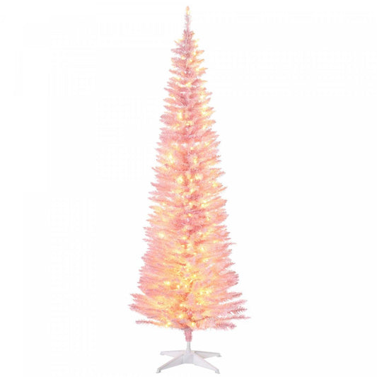 Homcom 6' Prelit Artificial Christmas Tree With Warm White Led Lights|Homcom Arbre de Noël artificiel pré-éclairé 6 pi avec lumières LED blanc chaud