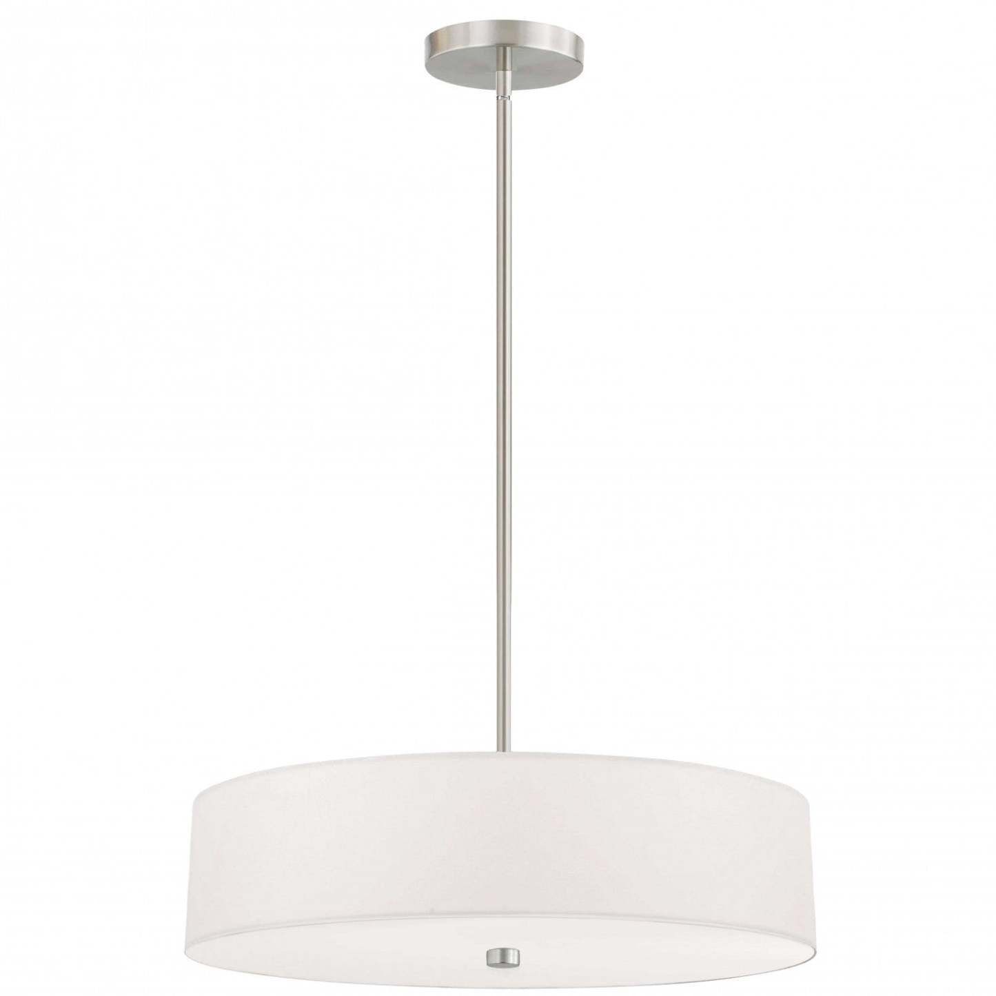 Dainolite Everly 4 Light Pendant Satin Chrome Finish White Shade Lamp|Luminaire suspendu Everly de Dainolite avec abat-jour blanc, fini chromé satiné et 4 ampoules