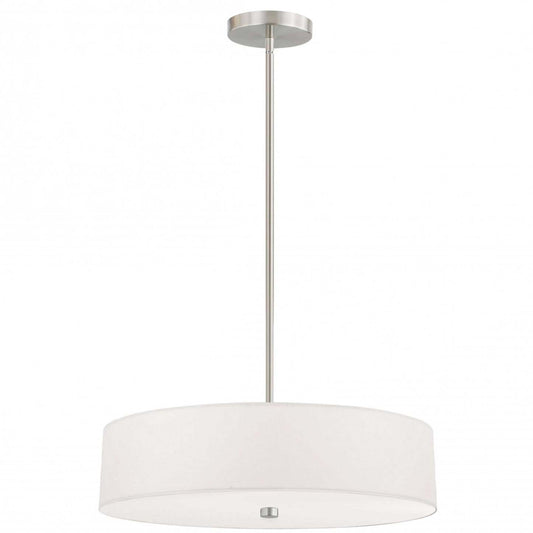 Dainolite Everly 4 Light Pendant Satin Chrome Finish White Shade Lamp|Luminaire suspendu Everly de Dainolite avec abat-jour blanc, fini chromé satiné et 4 ampoules