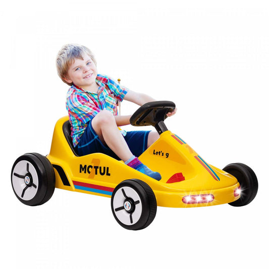 Qaba Kart Pour Enfants, Voiture Electrique Alimentee Par Batterie 6 V Avec Musique, Lumiere, Klaxon,