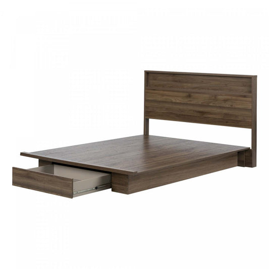 Ensemble lit plateforme et tête de lit Tao en noyer naturel - Lit Queen South Shore