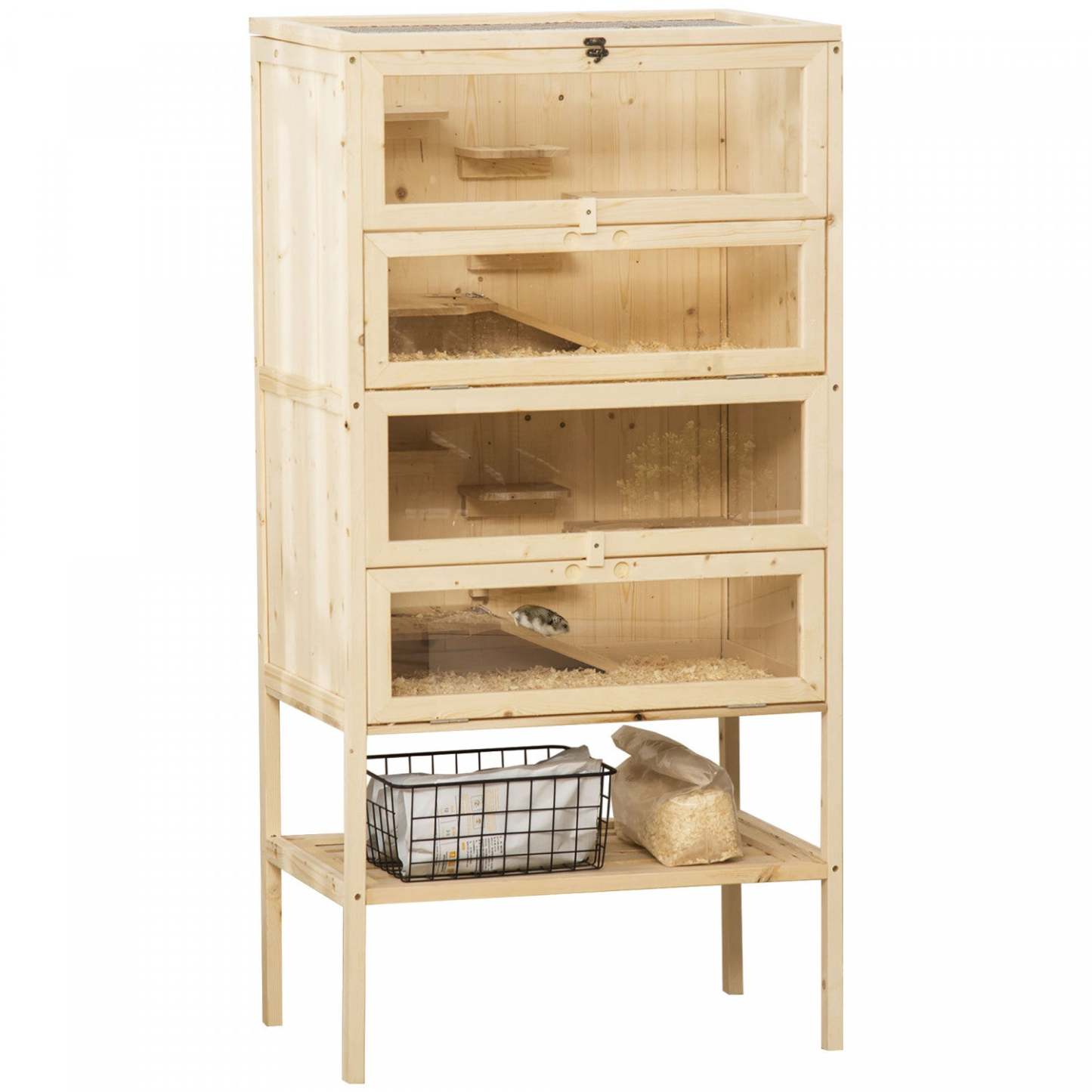 Pawhut Cage En Bois De Sapin Pour Hamster Souris Rats Petits Animaux Maison De Jeu Centre D'Activité, 47h
