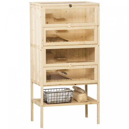 Pawhut Cage En Bois De Sapin Pour Hamster Souris Rats Petits Animaux Maison De Jeu Centre D'Activité, 47h