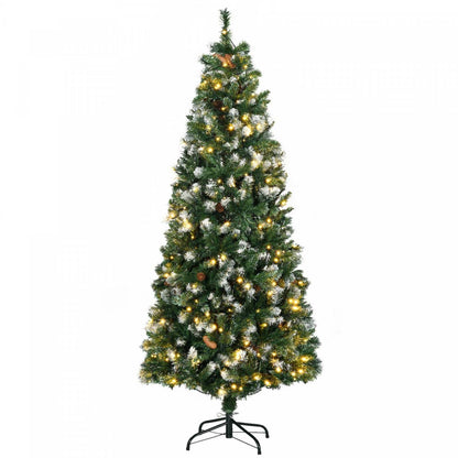 Homcom 6' Skinny Prelit Artificial Christmas Tree With Snow-dipped Tips|Homcom Arbre De Noël Artificiel Pré-éclairé De 6pi, Pointes Enneigées