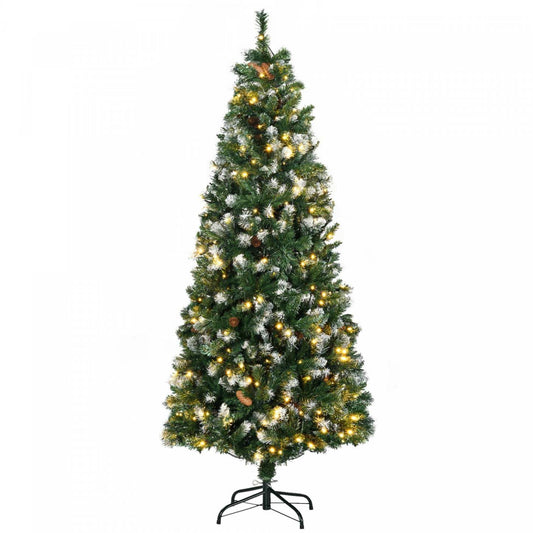 Homcom 6' Skinny Prelit Artificial Christmas Tree With Snow-dipped Tips|Homcom Arbre De Noël Artificiel Pré-éclairé De 6pi, Pointes Enneigées