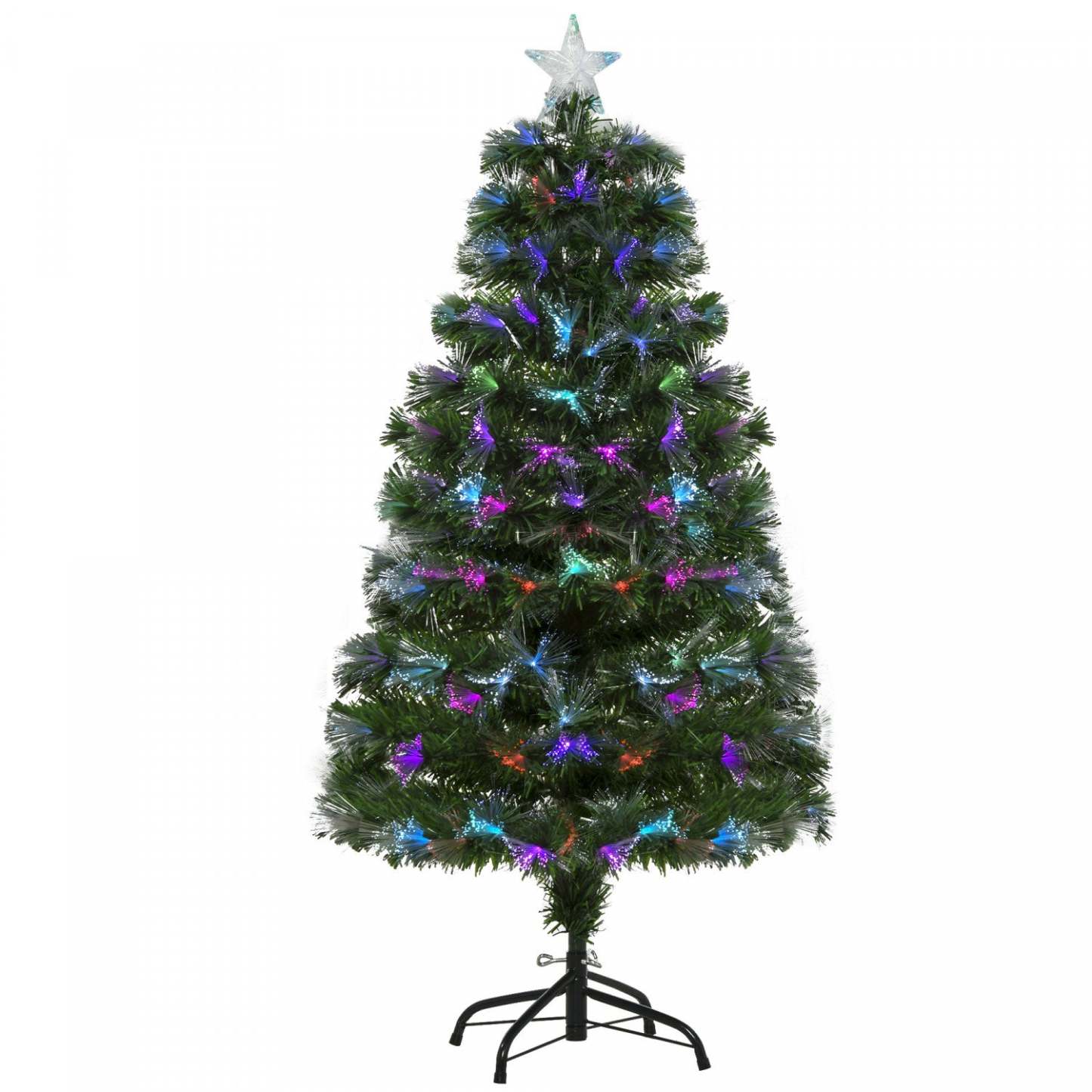 Homcom Arbre De Noël Artificiel En Fibre Optique Pré-éclairé De 1.2 M Avec Étoile Supérieure, 130 Pointes De Branches Et Lumières LED
