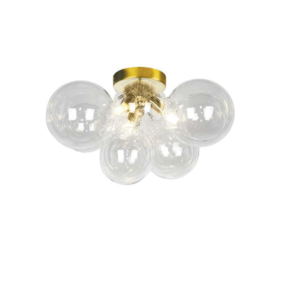 Dainolite Comet 3 Light Flush Mount Aged Brass Clear Glass Lamp|Plafonnier affleuré Comet de Dainolite en verre transparent, avec fini laiton vieilli et 3 ampoules