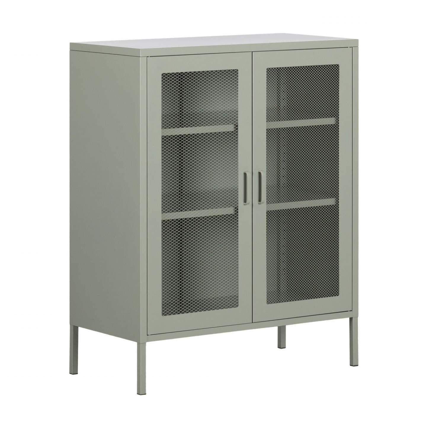 Armoire d'appoint à 2 portes en treillis métallique Crea - Vert sauge | Crea Meuble de rangement avec portes grillagées en métal - Vert sauge | D83GUNPE