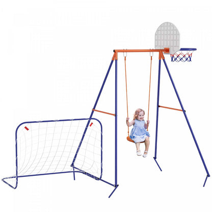 Outsunny Swing Set Pour Enfants Exterieur 3 En 1 Cadre D'oscillation En Metal Avec Siege D'oscillation, Cerceau De Basket Et Fo