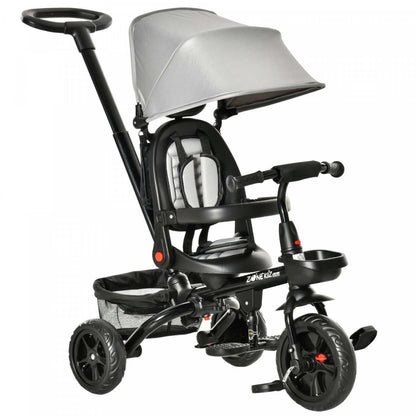 Qaba Tricycle Enfants Evolutif 4 En 1 Avec Siège Réversible Réglable En Angle Canne Amovible Pare-soleil Poignée