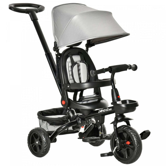 Qaba Tricycle Enfants Evolutif 4 En 1 Avec Siège Réversible Réglable En Angle Canne Amovible Pare-soleil Poignée