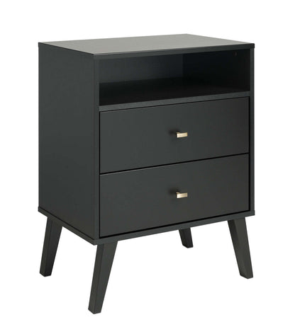 Milo 2-Drawer Tall Nightstand - Black|Table de nuit haute Milo à 2 tiroirs - noire