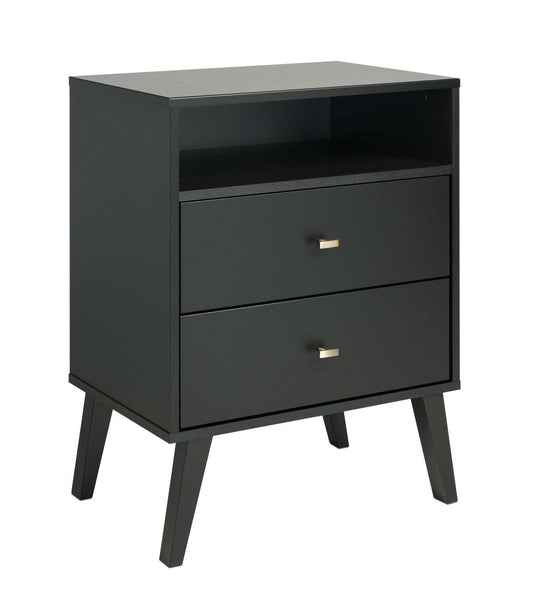 Milo 2-Drawer Tall Nightstand - Black|Table de nuit haute Milo à 2 tiroirs - noire