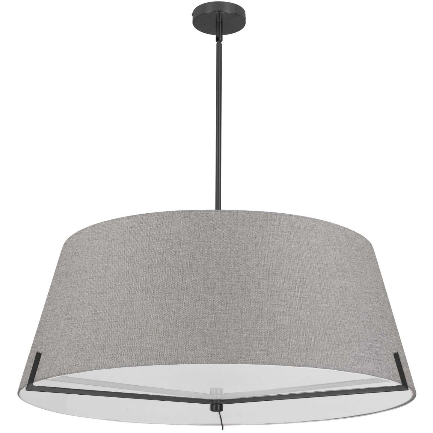 Dainolite Preston 4 Light Pendant 33 Dia Matte Black Grey Fabric Shade Lamp|Luminaire suspendu Preston de Dainolite de 33 po de diamètre avec abat-jour en tissu gris, fini noir mat et 4 ampoules