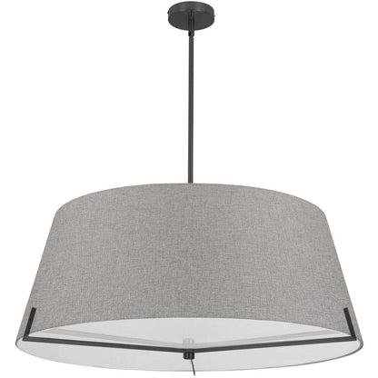 Dainolite Preston 4 Light Pendant 33 Dia Matte Black Grey Fabric Shade Lamp|Luminaire suspendu Preston de Dainolite de 33 po de diamètre avec abat-jour en tissu gris, fini noir mat et 4 ampoules