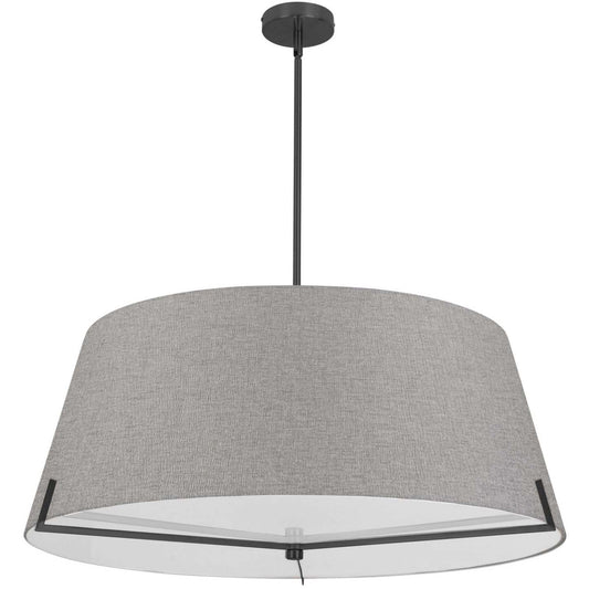 Dainolite Preston 4 Light Pendant 33 Dia Matte Black Grey Fabric Shade Lamp|Luminaire suspendu Preston de Dainolite de 33 po de diamètre avec abat-jour en tissu gris, fini noir mat et 4 ampoules