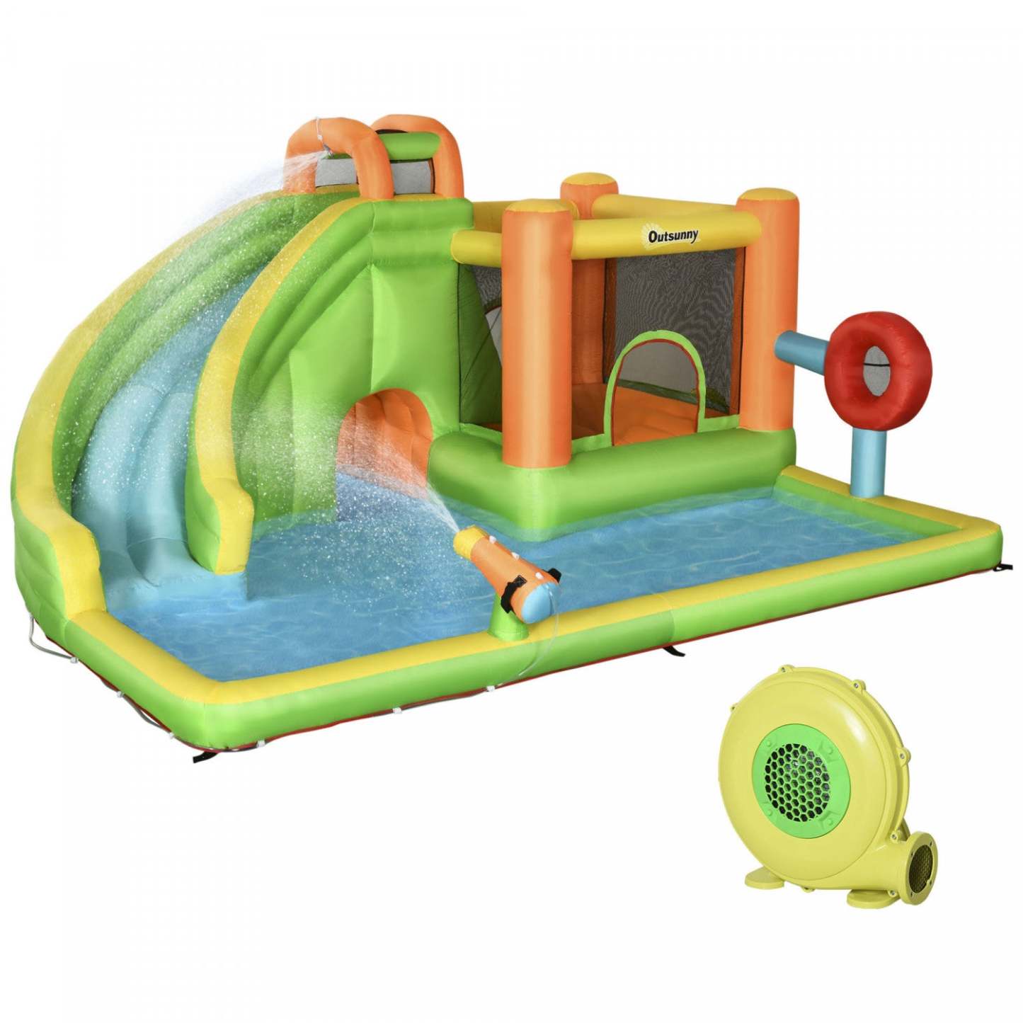 Outsunny Château Gonflable 8 En 1 Avec Toboggan, Trampoline, Piscine, W|Outsunny Château Gonflable Pour Enfants 7 En 1 Comprenant Un Toboggan, Un Trampoline, Une Piscine, U