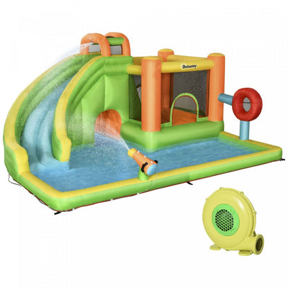 Outsunny Château Gonflable 8 En 1 Avec Toboggan, Trampoline, Piscine, W|Outsunny Château Gonflable Pour Enfants 7 En 1 Comprenant Un Toboggan, Un Trampoline, Une Piscine, U