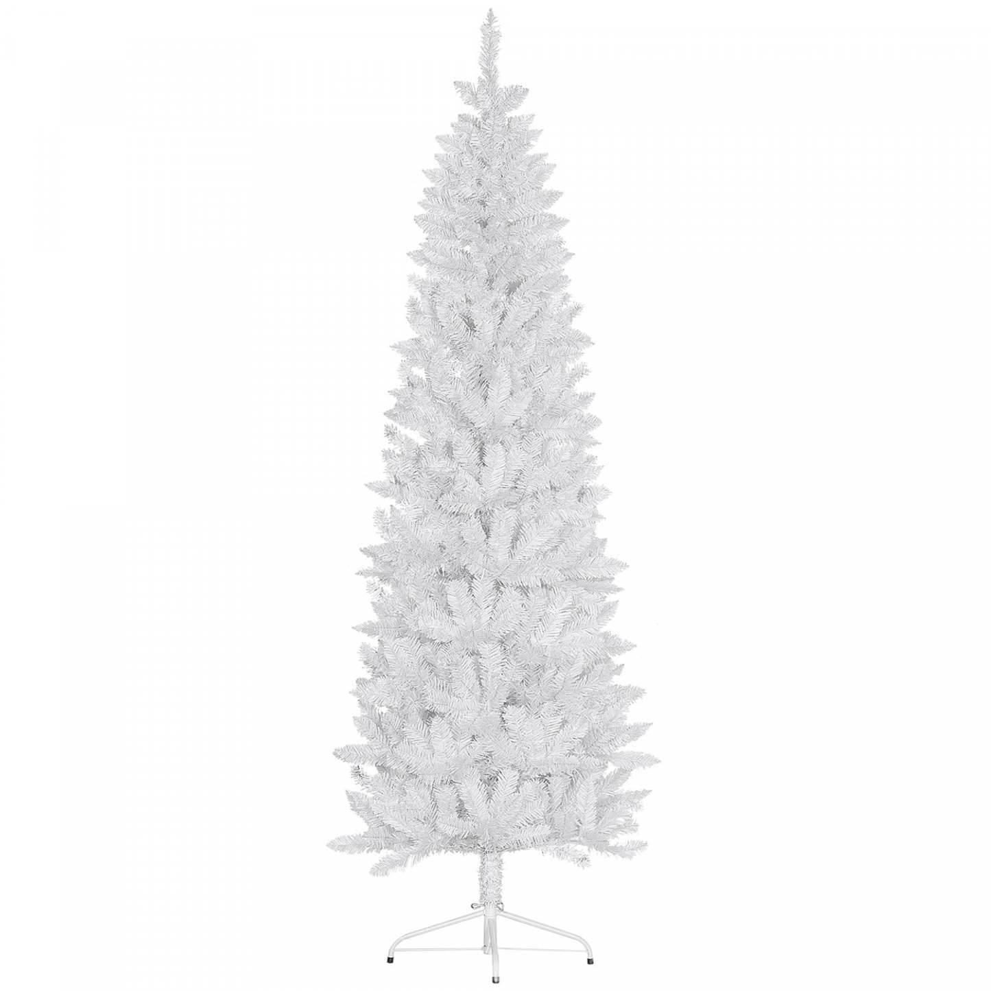 Homcom Arbre de Noël artificiel en forme de crayon de 7 pieds de haut avec base en acier, blanc|Homcom Arbre de Noël artificiel de 7 pi de haut avec base en acier, blanc