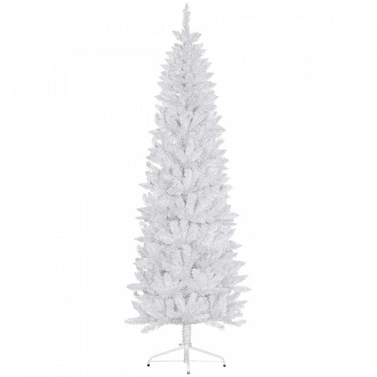Homcom Arbre de Noël artificiel en forme de crayon de 7 pieds de haut avec base en acier, blanc|Homcom Arbre de Noël artificiel de 7 pi de haut avec base en acier, blanc