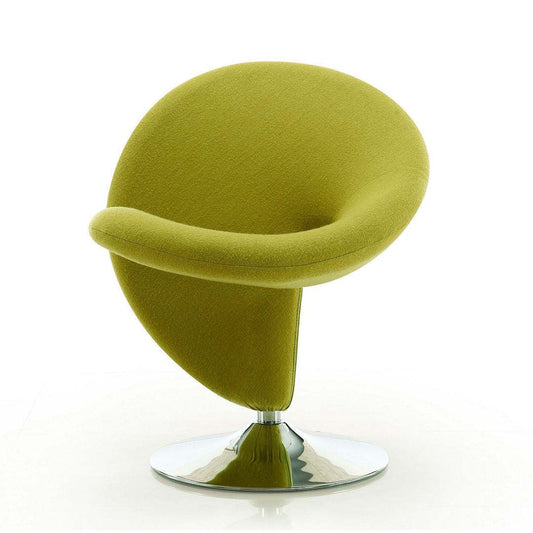 Manhattan Comfort Curl Polished Chrome Wool Blend Pivotant Accent Chair - Green|Fauteuil d'appoint pivotant Curl de Manhattan Comfort en chrome poli et en mélange de laine - vert