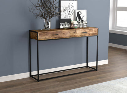 Table console moderne de 48" avec 2 tiroirs - Bois de récupération marron avec métal noir | Console moderne de 48 po avec 2 tiroirs - bois recyclé brun avec métal noir