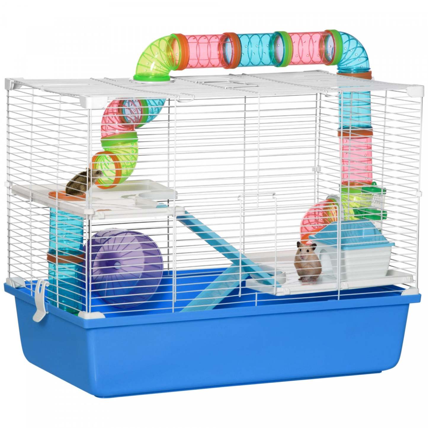 Pawhut Hamster Cage, Maison pour petits animaux, Cage à cobaye à 3 niveaux Gerbil Haven, Système de tubes de tunnel, W|Pawhut Grande Cage Pour Hamster A 3 Niveaux Avec Tubes Et Tunnels, Poignees De Transport Portables,