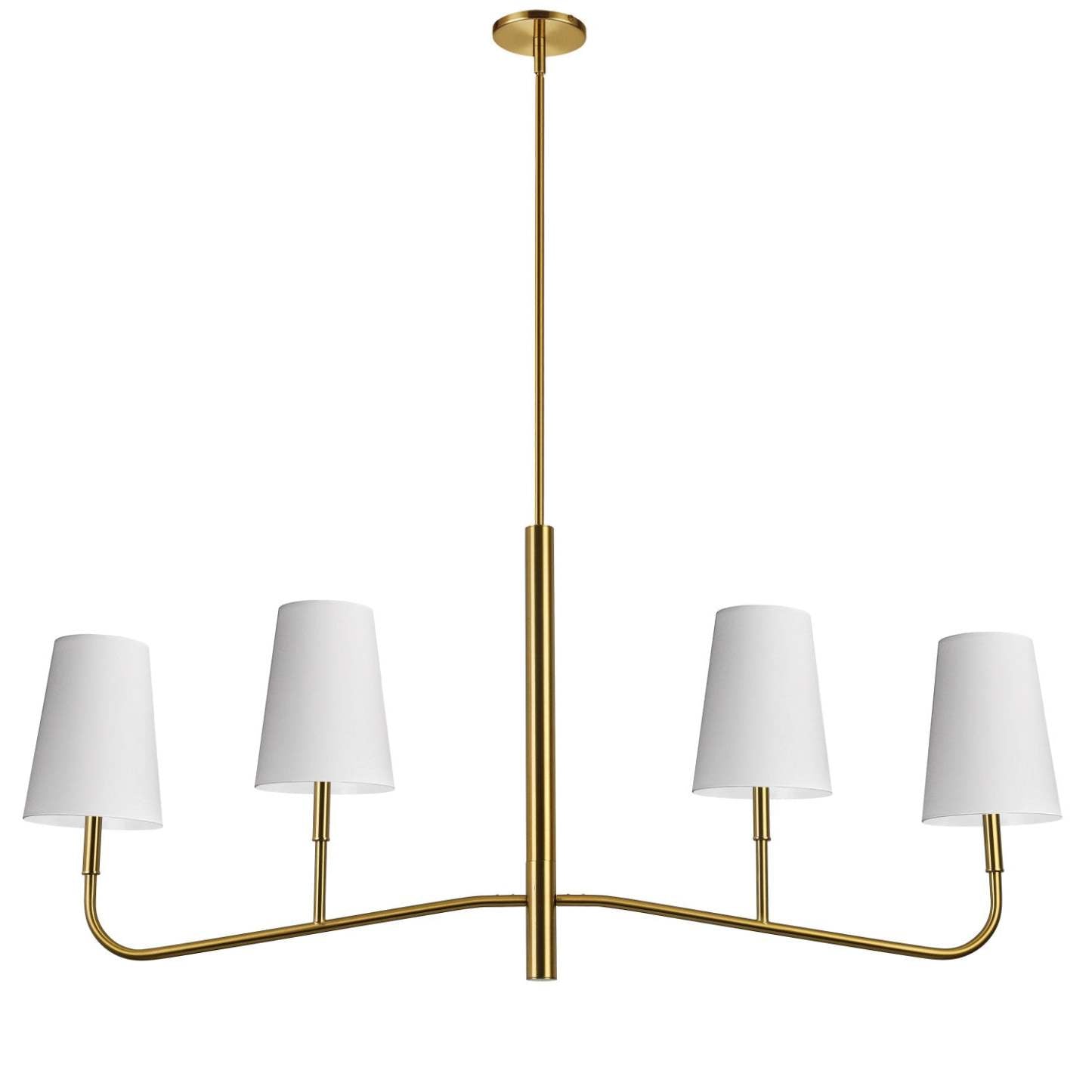 Dainolite Eleanor 4 Light Horizontal Chandelier Aged Brass White Shades Lamp|Lustre horizontal Eleanor de Dainolite avec abat-jour blancs, fini laiton vieilli et 4 ampoules