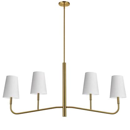 Dainolite Eleanor 4 Light Horizontal Chandelier Aged Brass White Shades Lamp|Lustre horizontal Eleanor de Dainolite avec abat-jour blancs, fini laiton vieilli et 4 ampoules