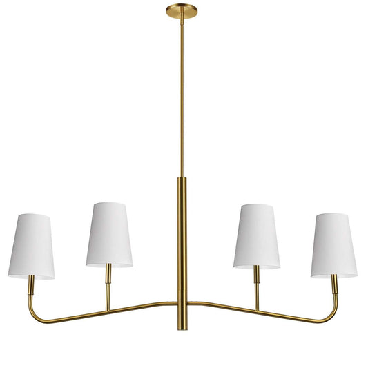 Dainolite Eleanor 4 Light Horizontal Chandelier Aged Brass White Shades Lamp|Lustre horizontal Eleanor de Dainolite avec abat-jour blancs, fini laiton vieilli et 4 ampoules