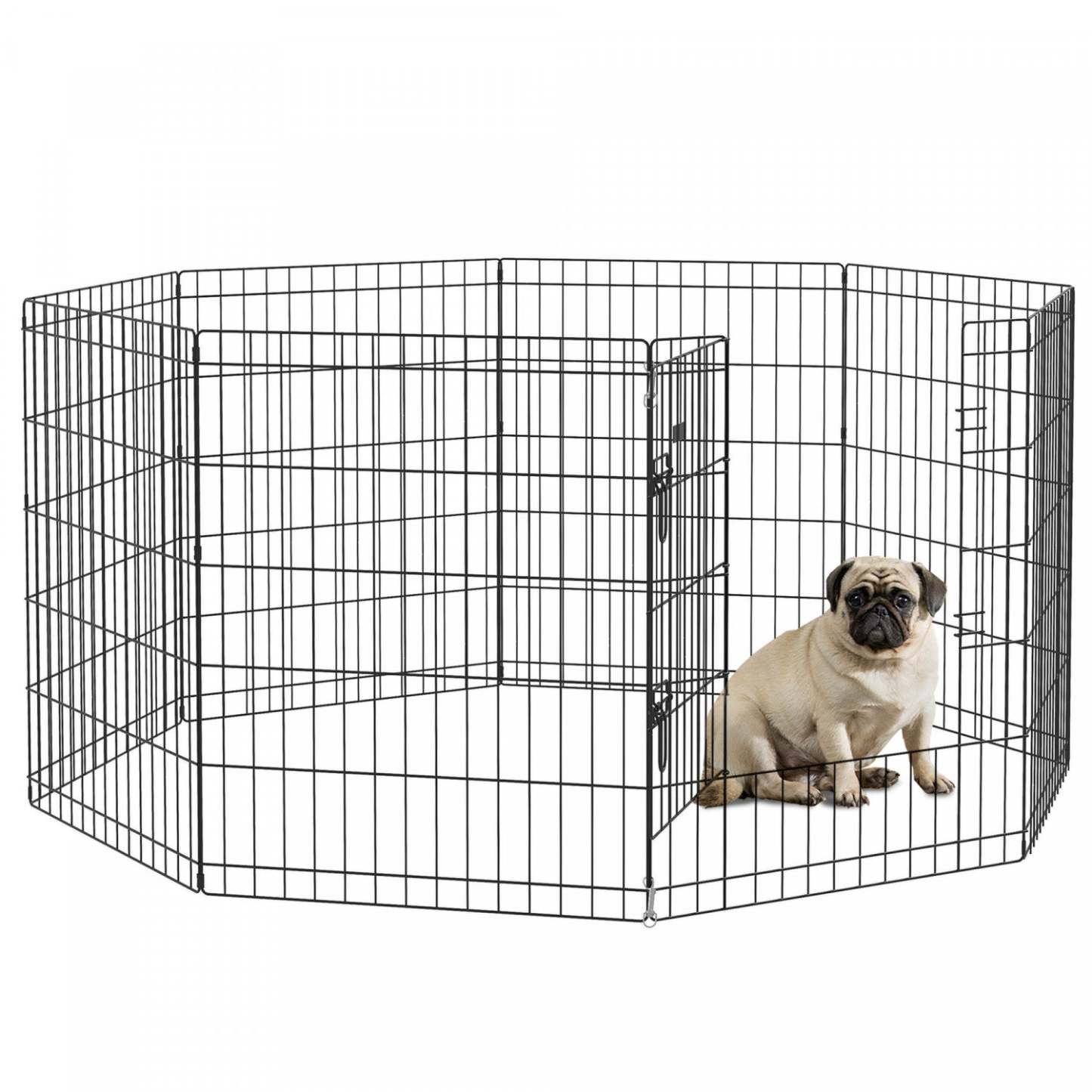Pawhut Dog Playpen Puppy Play Pen, Pet Exercise Fences For Outside Indoor, Pliable Dog Kennel, 30h|Pawhut Enclos Pour Chiot À 8 Panneaux, Cage D'exercice En Métal Pliable De 30 Po Pour Chien, Noir