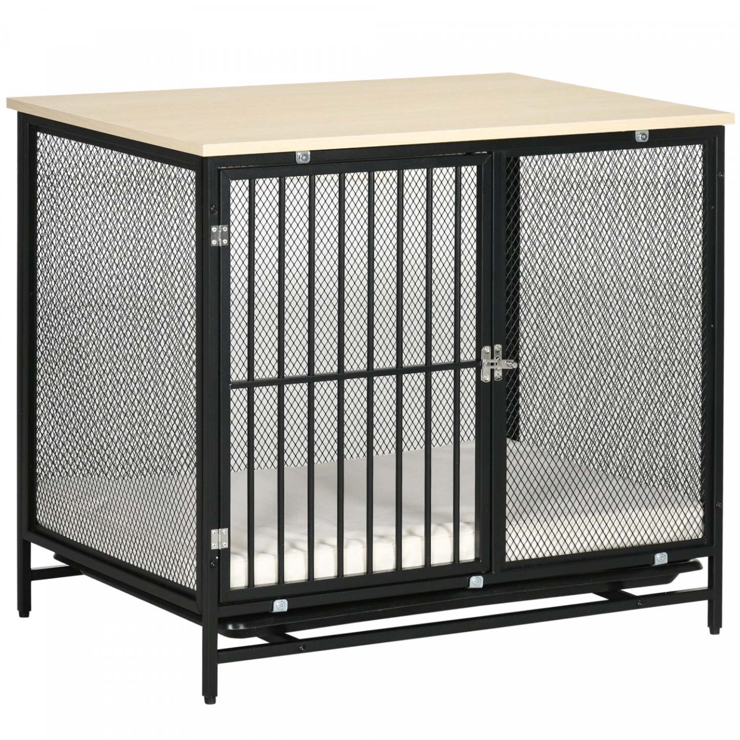 Pawhut Cage Pour Chien Avec Coussin Résistant À L'eau, Table D'appoint Pour Chien Avec Plateau Amovible