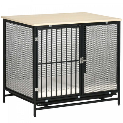 Pawhut Cage Pour Chien Avec Coussin Résistant À L'eau, Table D'appoint Pour Chien Avec Plateau Amovible
