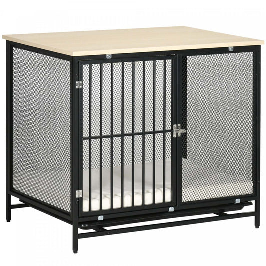 Pawhut Cage Pour Chien Avec Coussin Résistant À L'eau, Table D'appoint Pour Chien Avec Plateau Amovible