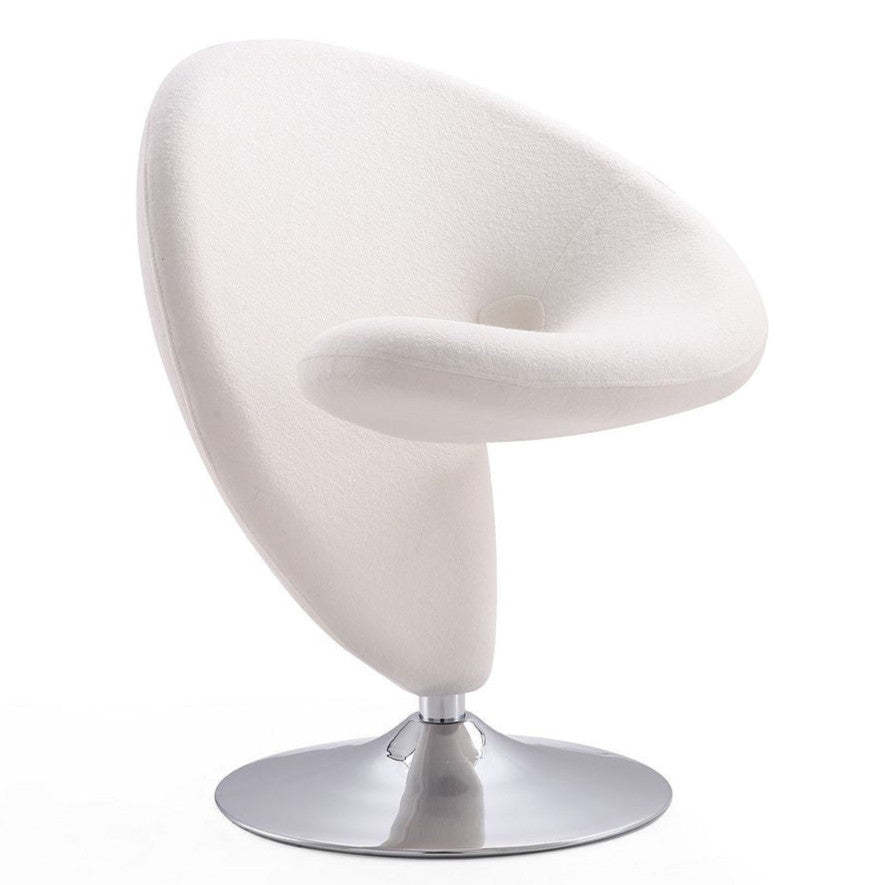 Manhattan Comfort Curl Polished Chrome Wool Blend Pivotant Accent Chair - Cream|Fauteuil d'appoint pivotant Curl de Manhattan Comfort en chrome poli et en mélange de laine - crème