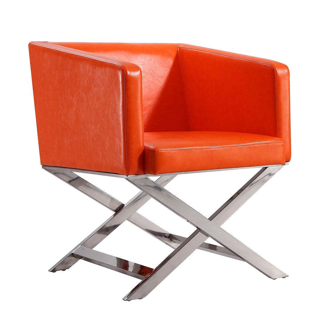 Manhattan Comfort Hollywood Polished Chrome Faux Leather Lounge Accent Chair - Orange|Fauteuil d'appoint de détente Hollywood de Manhattan Comfort en chrome poli et en similicuir - orange