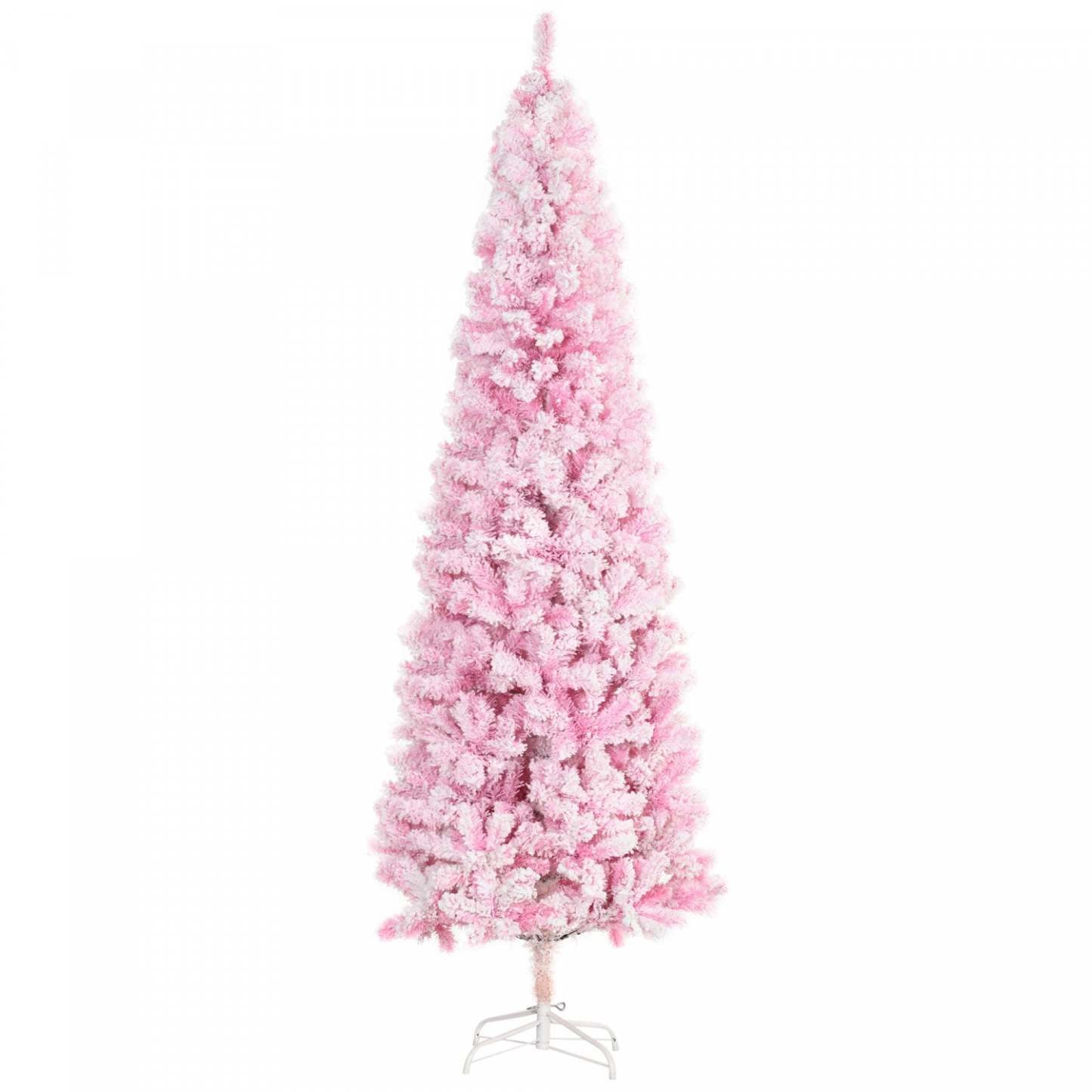 Homcom Arbre De Noël Artificiel Floqué De Neige Avec Base En Acier Rose|Homcom Snow Flocked Pencil Artificial Christmas Tree With Steel Base Pink