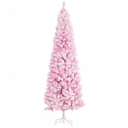 Homcom Arbre De Noël Artificiel Floqué De Neige Avec Base En Acier Rose|Homcom Snow Flocked Pencil Artificial Christmas Tree With Steel Base Pink