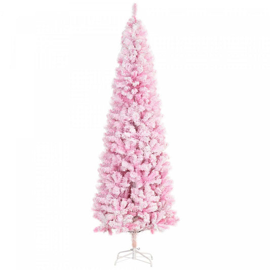 Homcom Arbre De Noël Artificiel Floqué De Neige Avec Base En Acier Rose|Homcom Snow Flocked Pencil Artificial Christmas Tree With Steel Base Pink