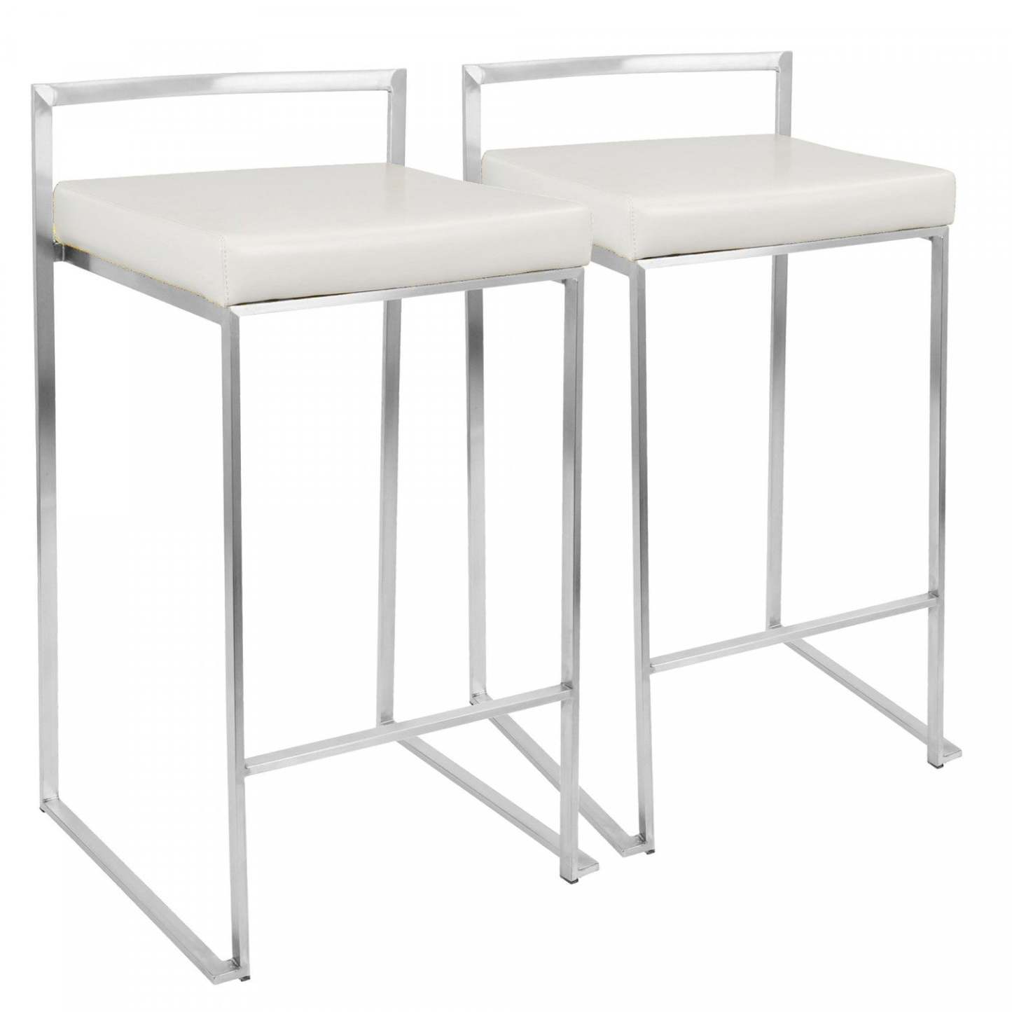 LumiSource Fuji White Faux Leather Contemporary Stackable Counter-Height Stool - Set of 2|Tabouret superposable contemporain Fuji de hauteur comptoir en similicuir blanc - ensemble de 2