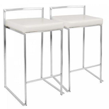LumiSource Fuji White Faux Leather Contemporary Stackable Counter-Height Stool - Set of 2|Tabouret superposable contemporain Fuji de hauteur comptoir en similicuir blanc - ensemble de 2